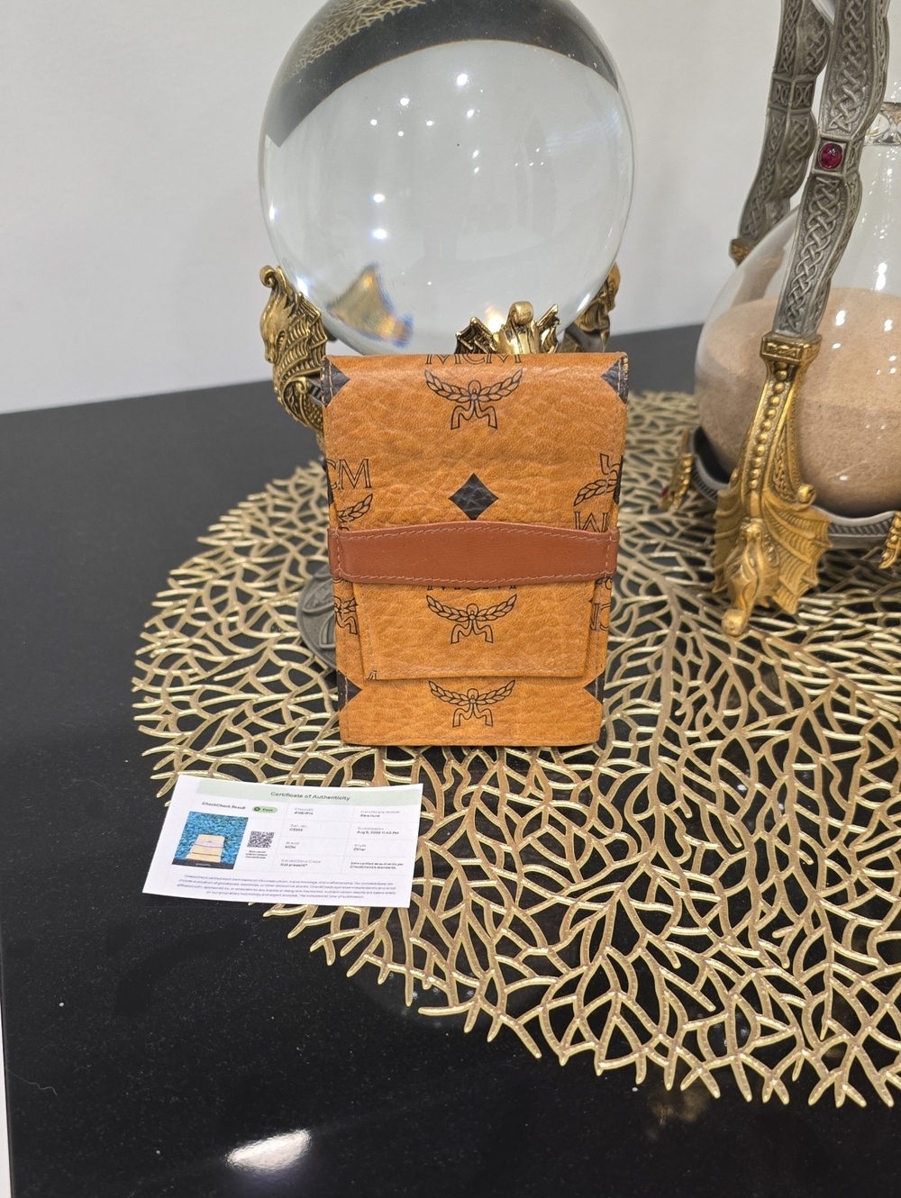 MCM Tan Monogram Card & Key Holder with Brown Trim RARE ITEM